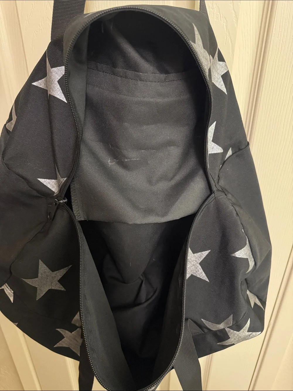 PINK Victoria's Secret Black Duffel Bag with Silver Star Print